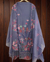 Exquisite Mul Chanderi Ensemble Adorned with Parsi Hand Embroidery